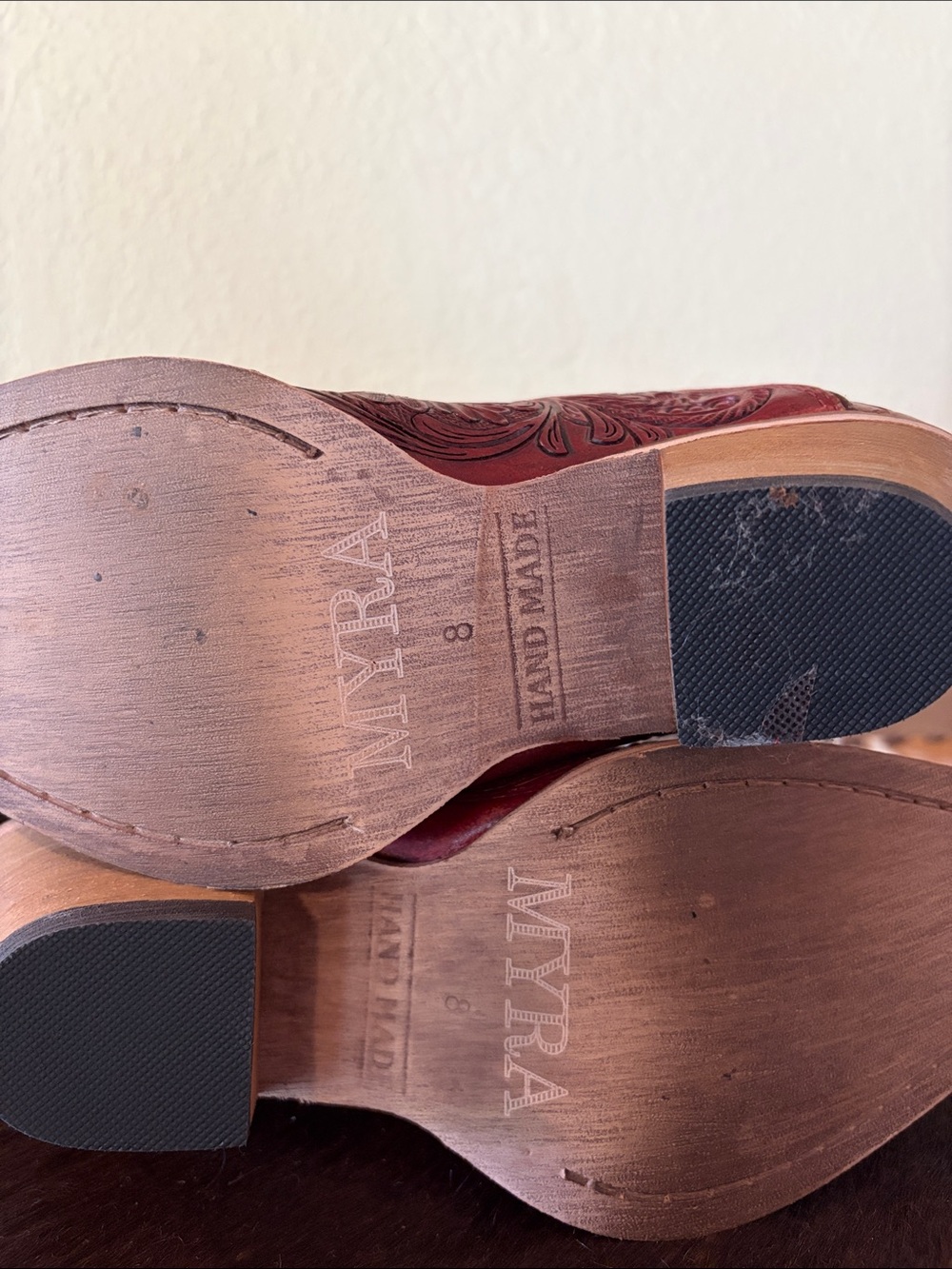 Myra Bag Red Tooled Floral Leather Ankle Booties - Picture 12 of 12